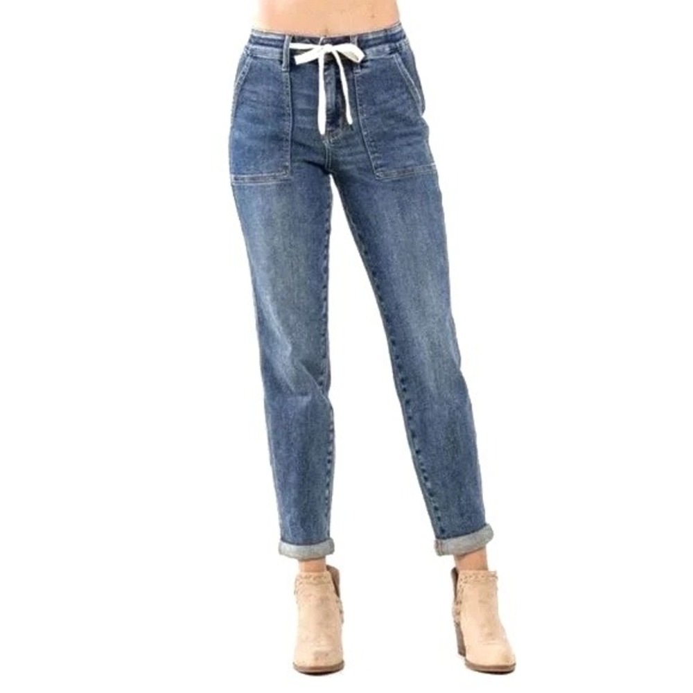 Judy Blue |‎ High Waist Jogger Jeans Medium Wash Pull On Drawstring 22W